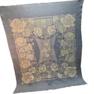 Golden Dawn Reversible All Wool Vintage Blanket Blue Amuno J.C. Penney Floral